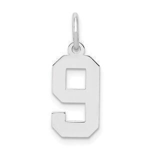 Sterling Silver, Athletic Collection, Small Polished Number 9 Pendant